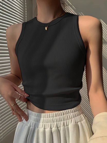 Effortless Ribbed Tank Top for Women with Mock Neck Sleeveless Cropped Racerback Style