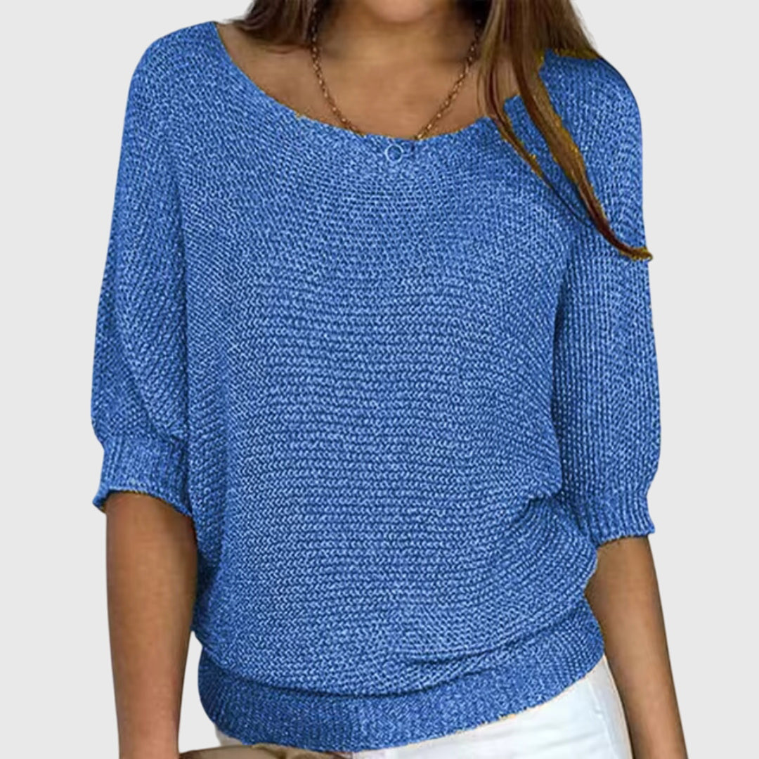 Comfortable Ribbed Sweater for Women with Scoop Neck Batwing Sleeve Relaxed Oversized Knit Style