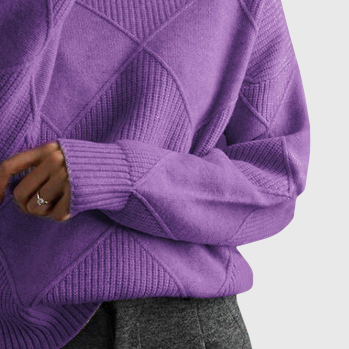 Comfortable Ribbed Knit Sweater for Women with High Neck Long Sleeve Oversized Relaxed Style