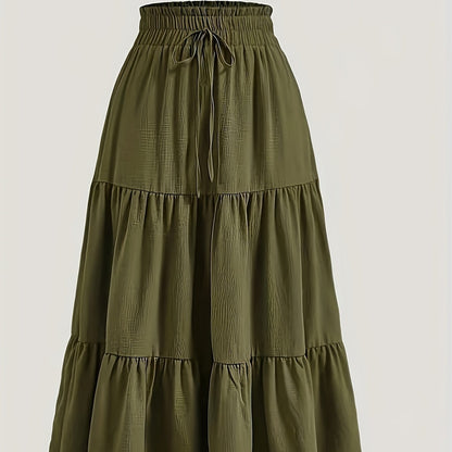 Effortless Tiered Maxi Skirt for Women with Paperbag Waist Drawstring Tie Flowing Boho Style