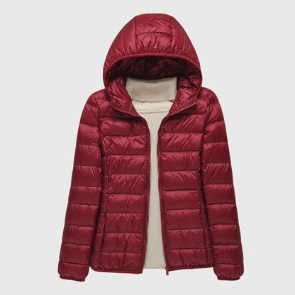 Effortless Quilted Puffer Jacket for Women with Hooded Long Sleeve Zip Front Lightweight Style