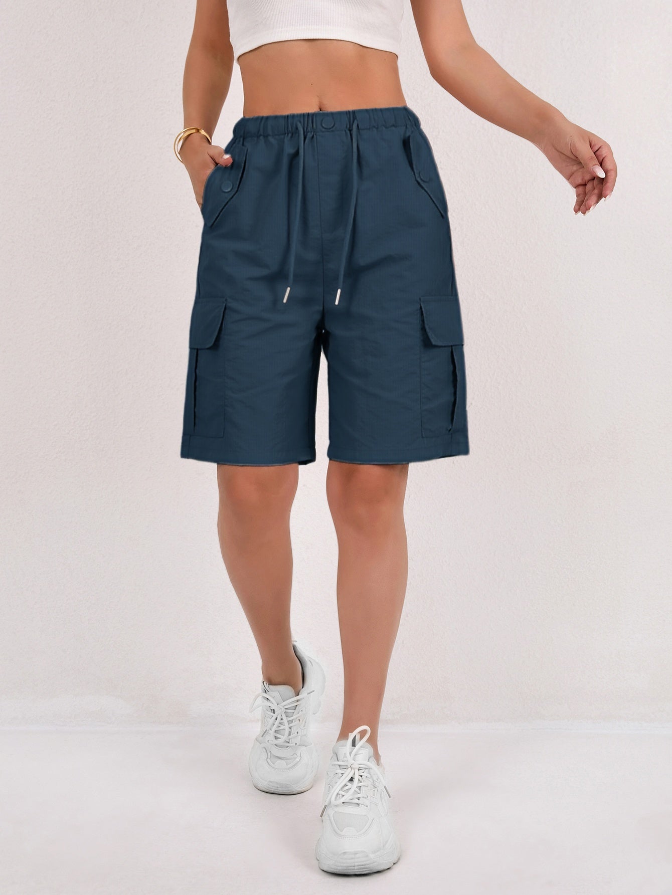 Effortless Pink Cargo Shorts for Women with High Waist Drawstring Relaxed Bermuda Style