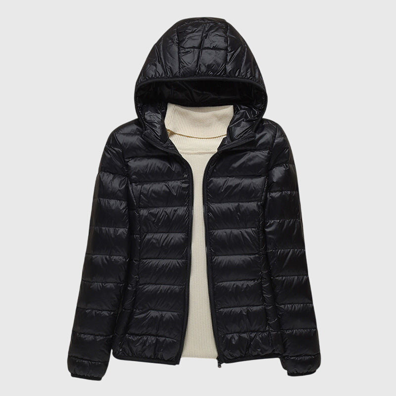 Effortless Quilted Puffer Jacket for Women with Hooded Long Sleeve Zip Front Lightweight Style