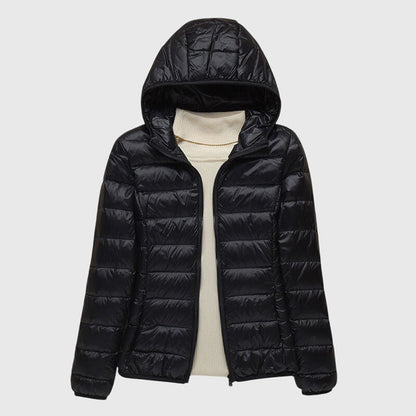 Effortless Quilted Puffer Jacket for Women with Hooded Long Sleeve Zip Front Lightweight Style