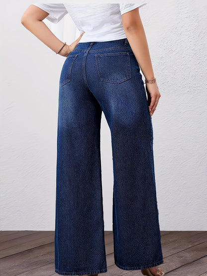 Effortless Relaxed Blue Wide Leg Jeans for Women with High Waist Straight Style