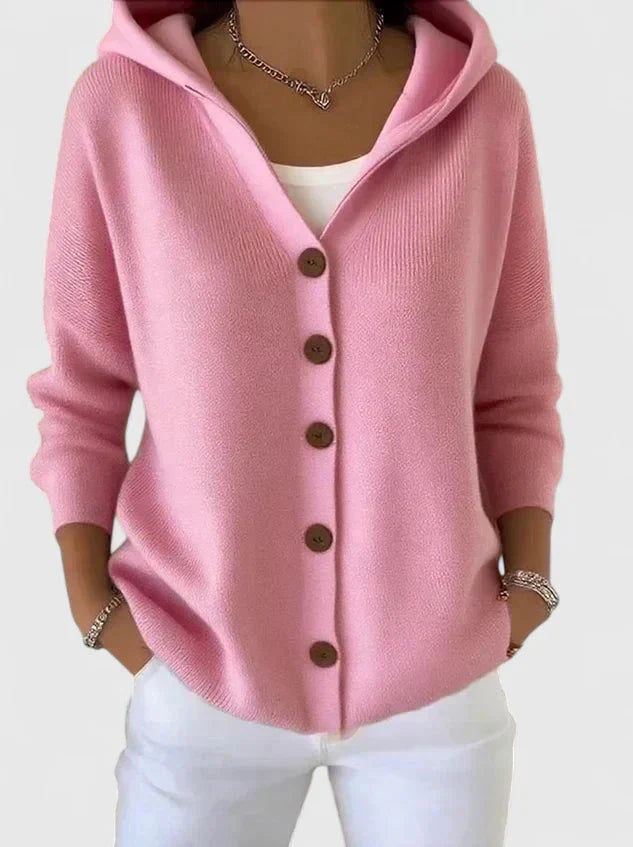 Comfortable Cardigan Sweater for Women with Hooded Button Front Long Sleeve Relaxed Oversized Style