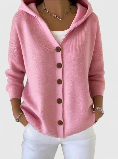 Comfortable Cardigan Sweater for Women with Hooded Button Front Long Sleeve Relaxed Oversized Style