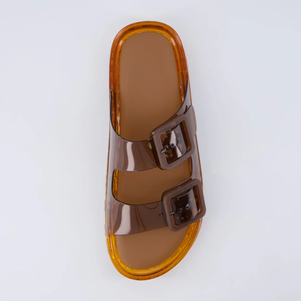 Comfortable Jelly Sandals for Women with Double Buckle Strap Translucent Slide Waterproof Style