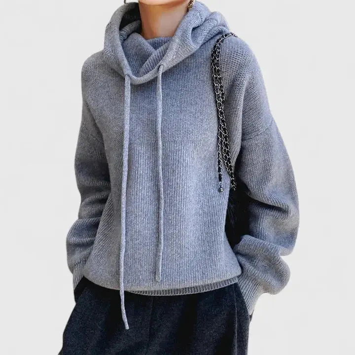 Comfortable Cowl Neck Sweater for Women with Drawstring Hood Long Sleeve Oversized Knit Style
