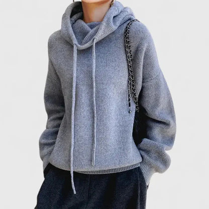 Comfortable Cowl Neck Sweater for Women with Drawstring Hood Long Sleeve Oversized Knit Style