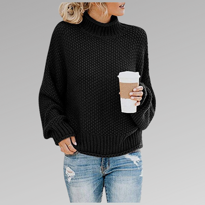 Comfortable Oversized Knit Sweater for Women with Mock Neck Batwing Sleeve Relaxed Casual Style