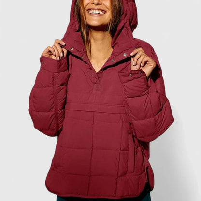 Comfortable Quilted Puffer Jacket for Women with Hooded Long Sleeve Snap Front Oversized Style