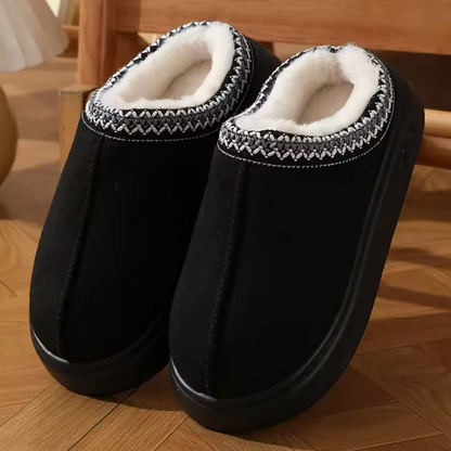 Comfortable Slippers for Women with Faux Shearling Collar Braided Trim Backless Mule Style