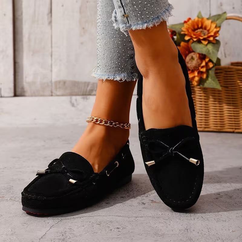 Comfortable Loafers for Women with Bow Detail Studded Trim Slip On Flat Style