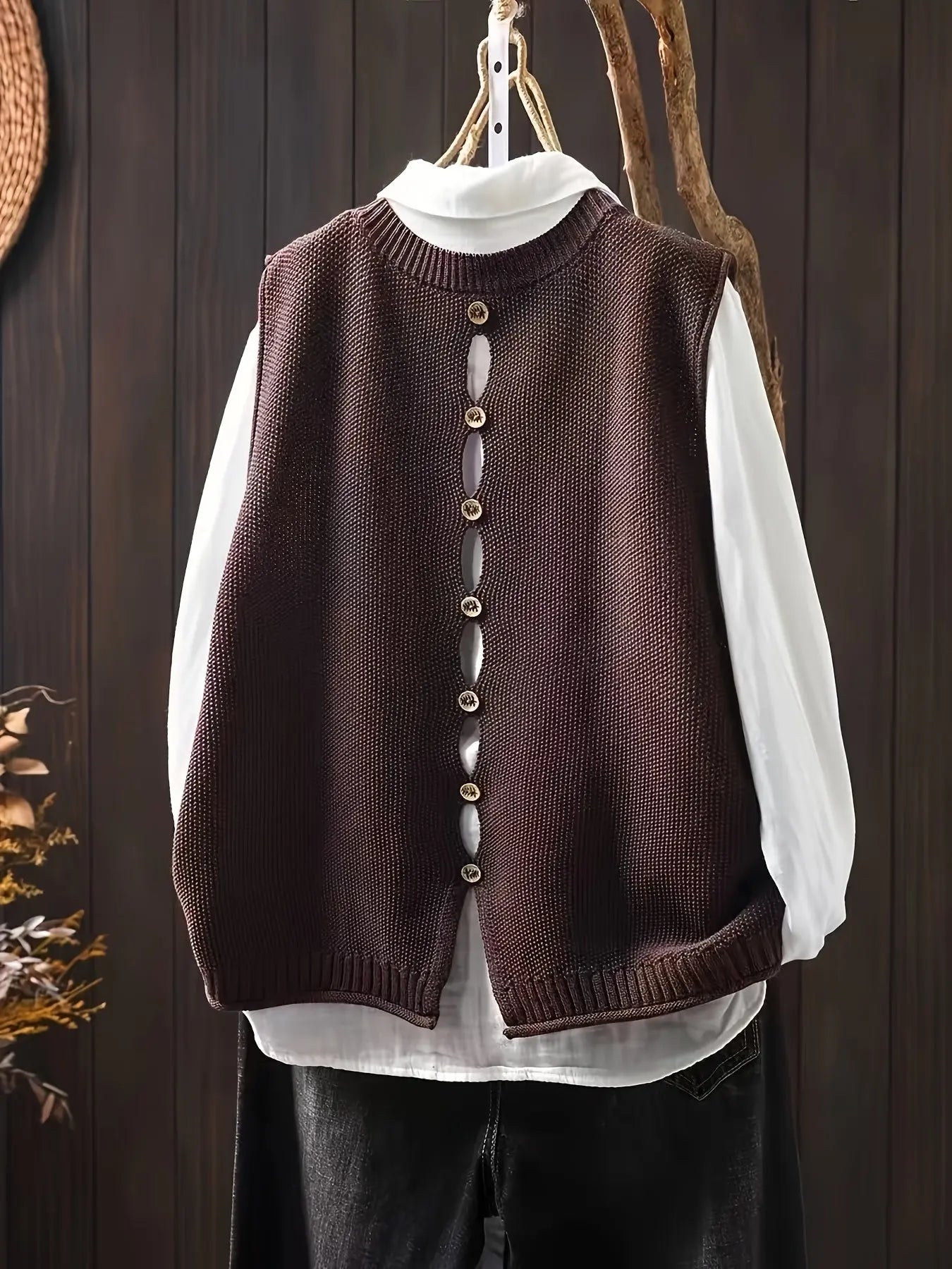Comfortable Knit Sweater Vest for Women with Round Neck Sleeveless Button Back Oversized Relaxed Style