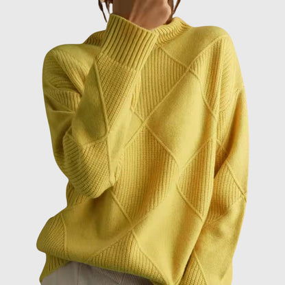 Comfortable Diamond Knit Turtleneck Sweater for Women with High Neck Long Sleeve Relaxed Oversized Style