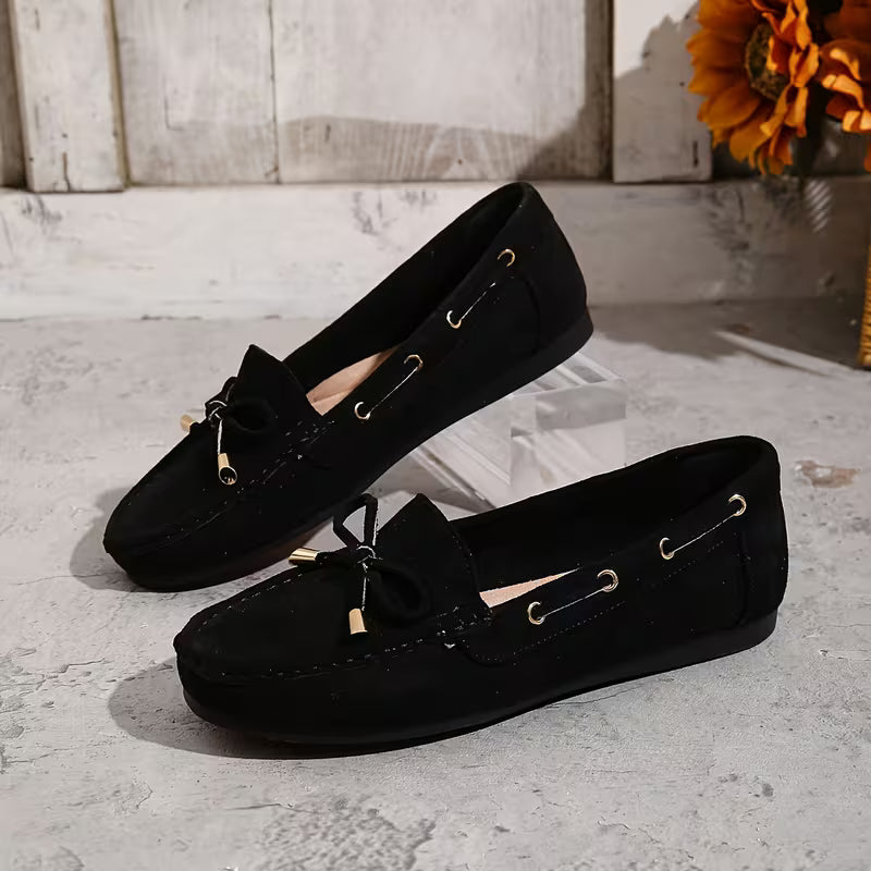 Comfortable Loafers for Women with Bow Detail Studded Trim Slip On Flat Style