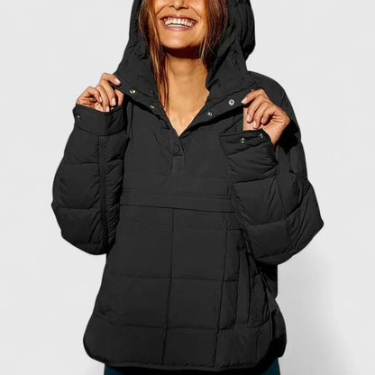 Comfortable Quilted Puffer Jacket for Women with Hooded Long Sleeve Snap Front Oversized Style