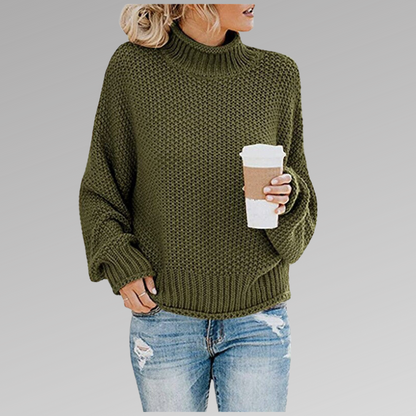 Comfortable Oversized Knit Sweater for Women with Mock Neck Batwing Sleeve Relaxed Casual Style