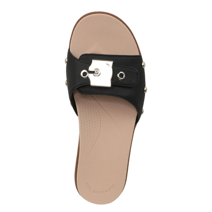 Comfortable Flat Sandals for Women with Woven Twist Strap Studded Cork Sole Slide Style