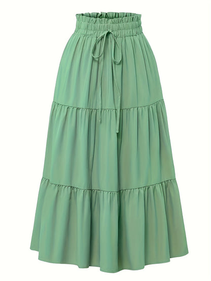 Effortless Tiered Maxi Skirt for Women with Paperbag Waist Drawstring Tie Flowing Boho Style