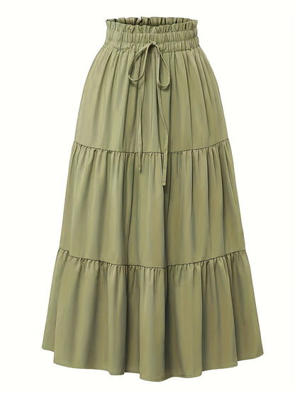 Effortless Tiered Maxi Skirt for Women with Paperbag Waist Drawstring Tie Flowing Boho Style