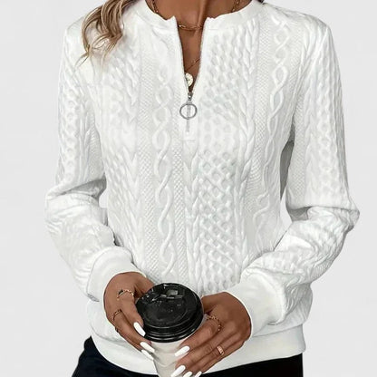 Comfortable Cable Knit Pullover Sweater for Women with Zip Neck Long Sleeve Relaxed Oversized Casual Style