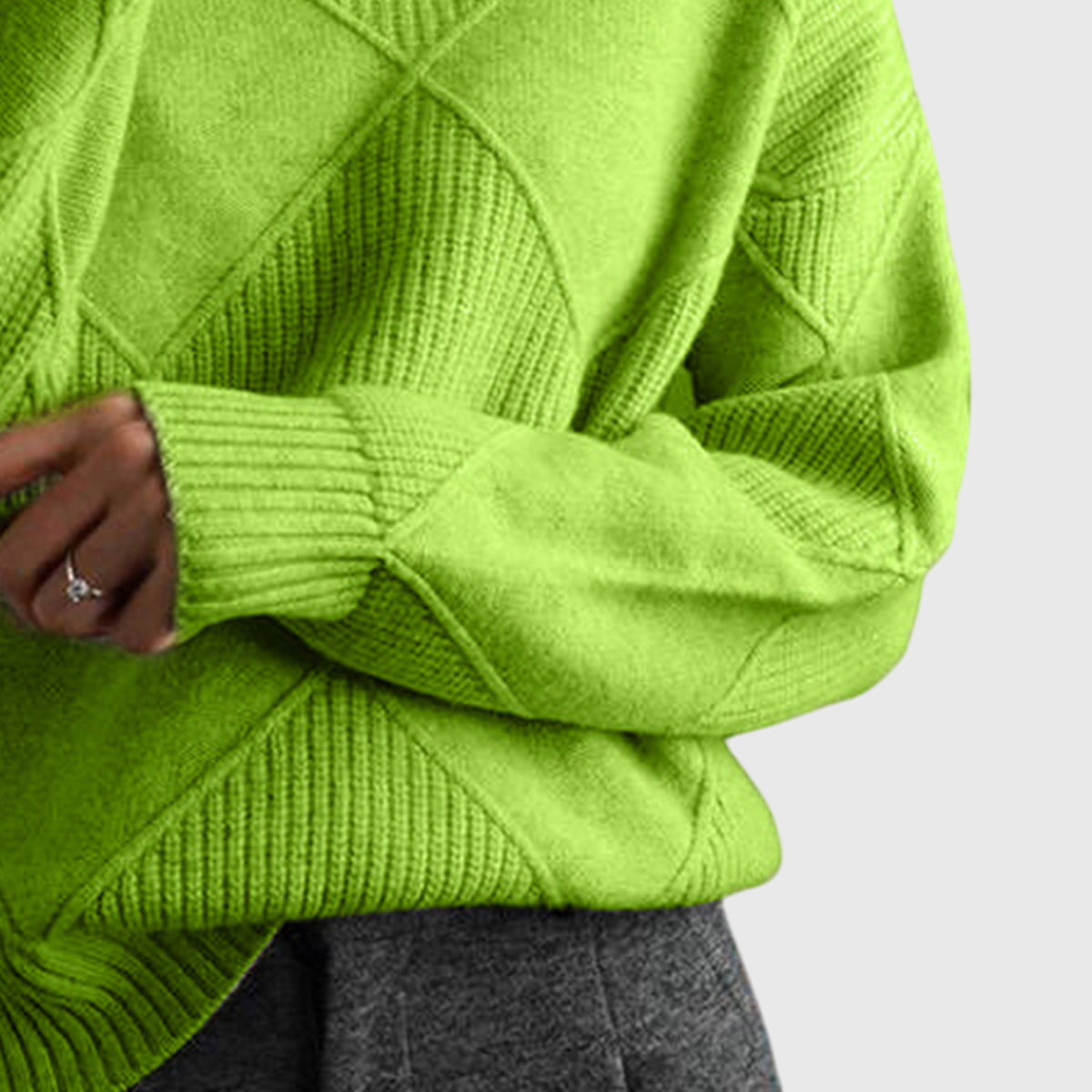 Comfortable Ribbed Knit Sweater for Women with High Neck Long Sleeve Oversized Relaxed Style