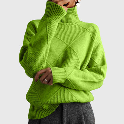 Comfortable Ribbed Knit Sweater for Women with High Neck Long Sleeve Oversized Relaxed Style