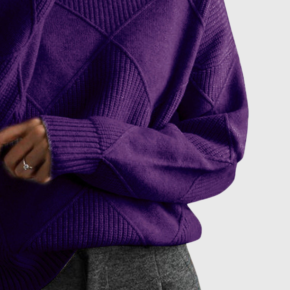 Comfortable Ribbed Knit Sweater for Women with High Neck Long Sleeve Oversized Relaxed Style