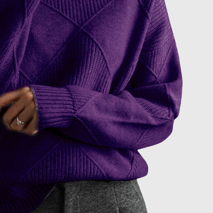 Comfortable Ribbed Knit Sweater for Women with High Neck Long Sleeve Oversized Relaxed Style