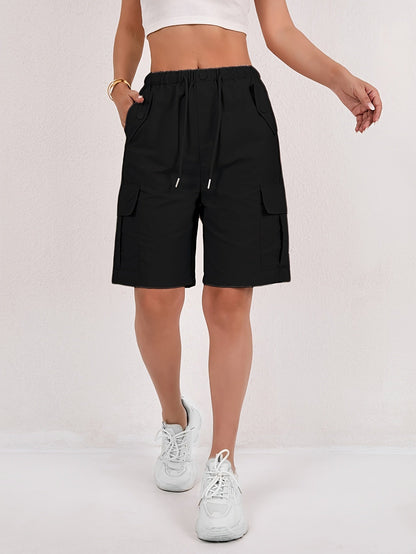 Effortless Pink Cargo Shorts for Women with High Waist Drawstring Relaxed Bermuda Style
