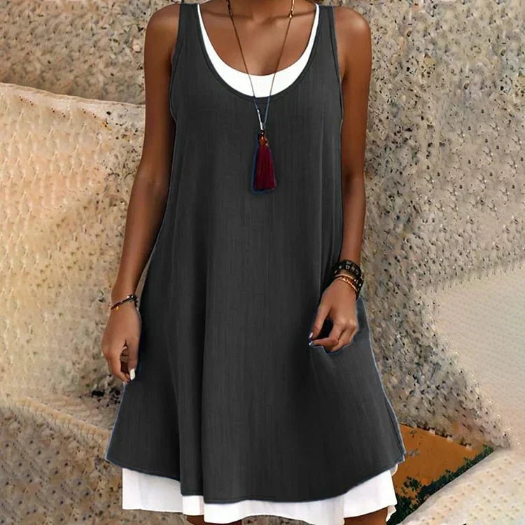 Effortless Layered Tank Dress for Women with Scoop Neck Sleeveless Flowing Boho Style