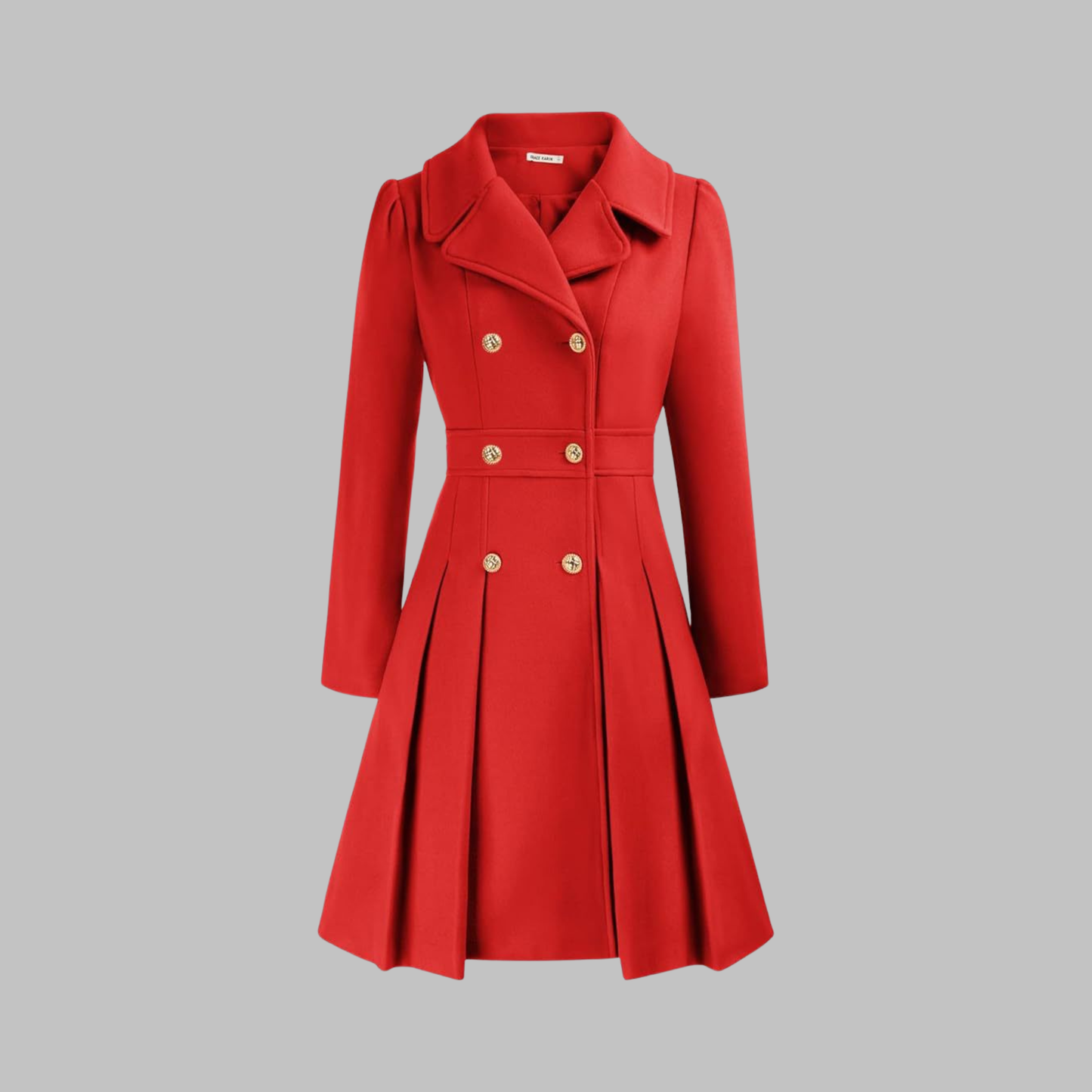 Elegant Wool Coat for Women with Notched Lapel Long Sleeve Double Breasted Pleated Flare Style