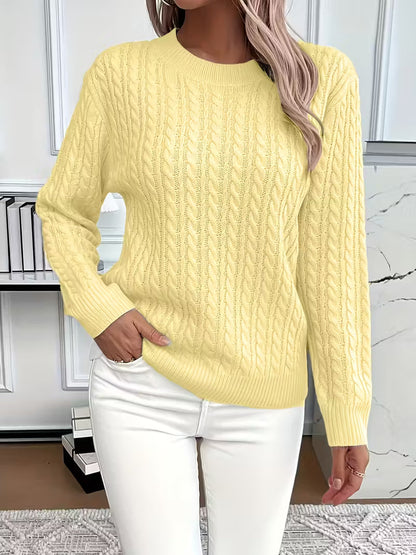 Comfortable Cable Knit Sweater for Women with Crew Neck Long Sleeve Relaxed Oversized Style