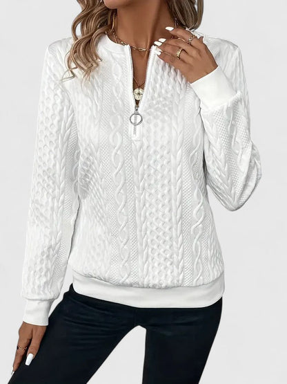 Comfortable Cable Knit Pullover Sweater for Women with Zip Neck Long Sleeve Relaxed Oversized Casual Style