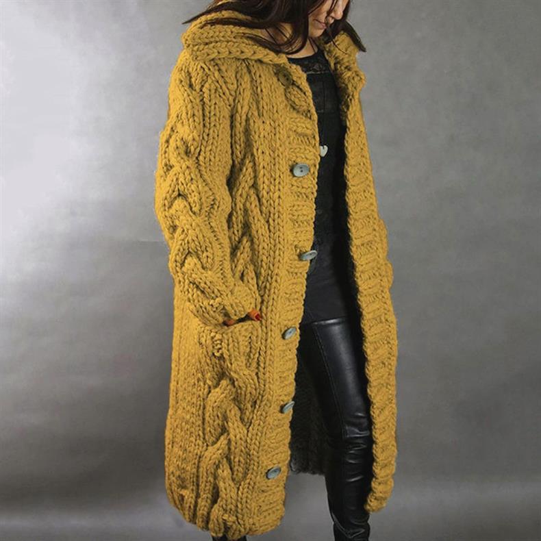 Comfortable Cable Knit Long Cardigan for Women with Hooded Collar Button Front Oversized Relaxed Style