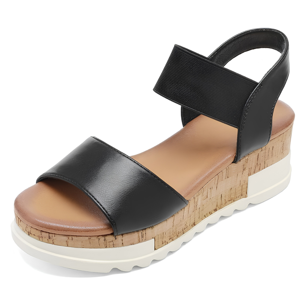 Comfortable Wedge Sandals for Women with Elastic Ankle Strap Cork Platform Open Toe Style