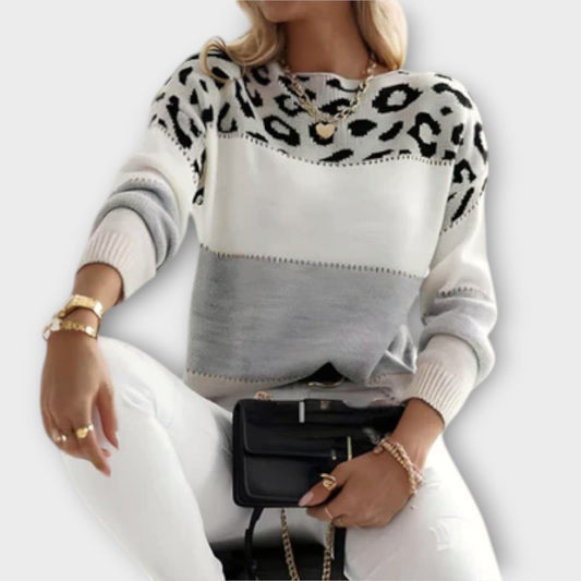 Effortless Leopard Print Color Block Oversized Sweater for Women with Cowl Neck Long Sleeve Knit Sweaters Style
