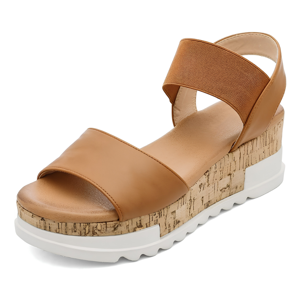 Comfortable Wedge Sandals for Women with Elastic Ankle Strap Cork Platform Open Toe Style