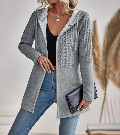 Effortless Cable Knit Sweater Jacket for Women with Hooded Long Sleeve Zip Front Relaxed Style