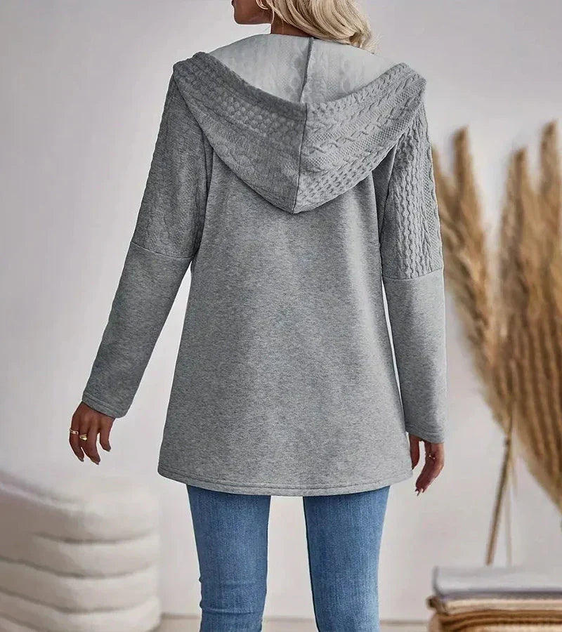 Effortless Cable Knit Sweater Jacket for Women with Hooded Long Sleeve Zip Front Relaxed Style