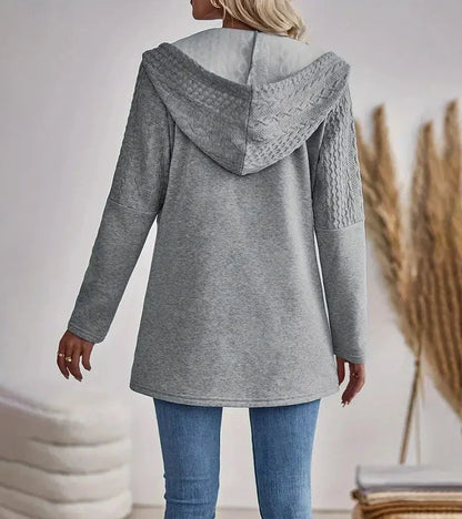 Effortless Cable Knit Sweater Jacket for Women with Hooded Long Sleeve Zip Front Relaxed Style