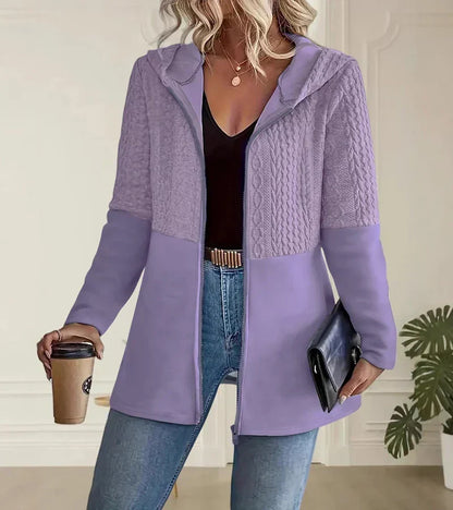 Effortless Cable Knit Sweater Jacket for Women with Hooded Long Sleeve Zip Front Relaxed Style