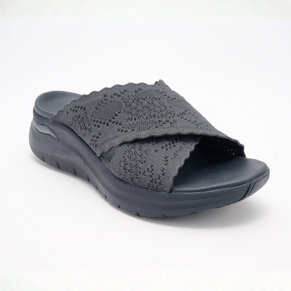 Comfortable Slide Sandals for Women with Knit Crossover Strap Cushioned Platform Sole