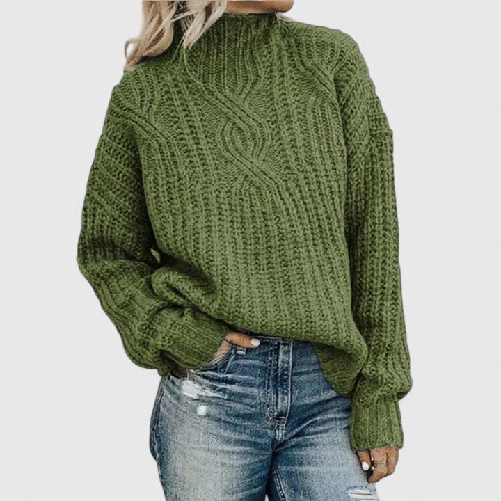 Comfortable Cable Knit Sweater for Women with Mock Neck Long Sleeve Relaxed Oversized Style