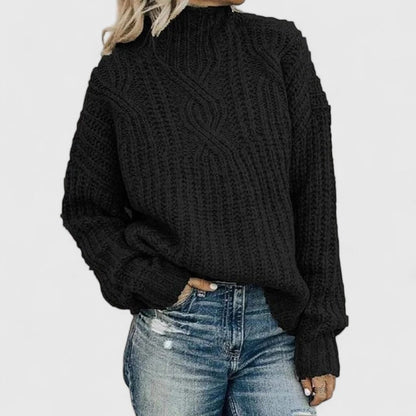 Comfortable Cable Knit Sweater for Women with Mock Neck Long Sleeve Oversized Relaxed Style