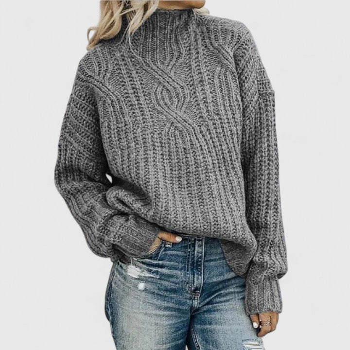 Comfortable Cable Knit Sweater for Women with Mock Neck Long Sleeve Relaxed Oversized Style