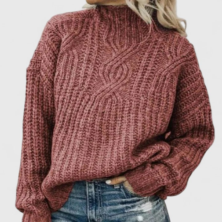 Comfortable Cable Knit Sweater for Women with Mock Neck Long Sleeve Relaxed Oversized Style