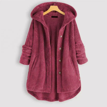 Comfortable Black Corduroy Hooded Coat for Women with Button Front Long Sleeve Oversized High Low Casual Style